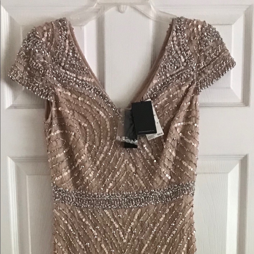 Adrianna Papell formal lace gown in blush